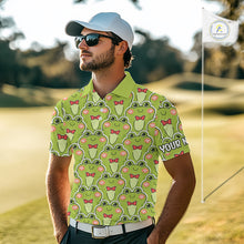 Load image into Gallery viewer, Funny Green Frog Pattern Mens Golf Polo Shirt Custom Golf Attire For Men, Golfer Gift NHN0146