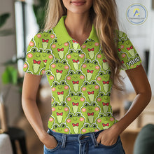 Load image into Gallery viewer, Funny Green Frog Pattern Womens Golf Polo Shirts Custom Golf Attire For Ladies, Golfer Gift NHN0146