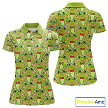 Load image into Gallery viewer, Funny Green Frog Pattern Womens Golf Polo Shirts Custom Golf Attire For Ladies, Golfer Gift NHN0146