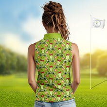 Load image into Gallery viewer, Funny Green Frog Pattern Womens Sleeveless Golf Polo Shirt Custom Golf Attire For Ladies, Golfer Gift NHN0146