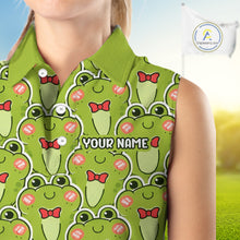 Load image into Gallery viewer, Funny Green Frog Pattern Womens Sleeveless Golf Polo Shirt Custom Golf Attire For Ladies, Golfer Gift NHN0146