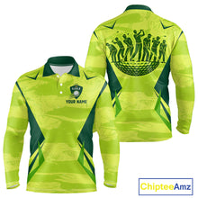 Load image into Gallery viewer, Green Camo Long Sleeve Golf Polo Shirt Custom Camouflage Golf Ball Golf Top For Team, Golfer Gift NHN0178