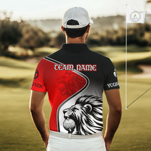 Load image into Gallery viewer, Lion Mens Golf Polo Shirt Custom Red And Black Pattern Lion Golf Ball Best Golf Shirt For Men NHN0058