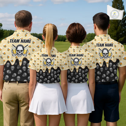 Mens Golf Polo Shirt Beer Skull Golf Pattern Custom Team Golf Tops For Men, Funny Golf Gifts NHN0200