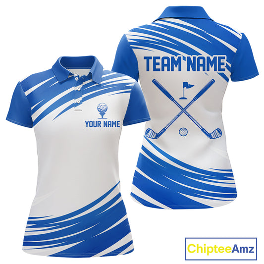 Blue And White Womens Golf Polo Shirt Custom Name Golf Shirts For Team Personalized Golf Gifts NHN0094