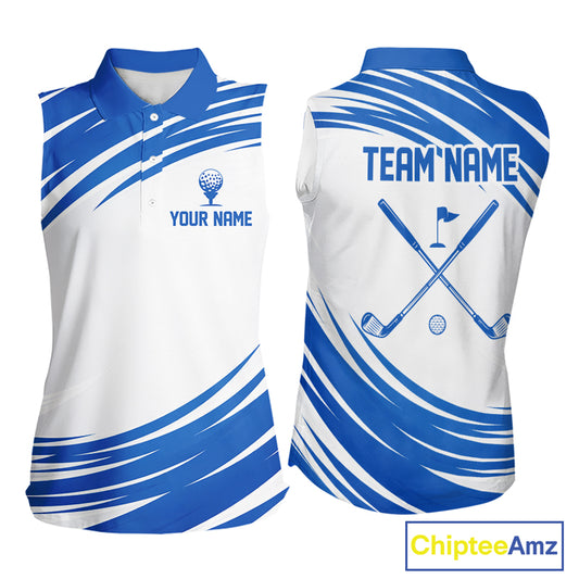 Blue And White Womens Sleeveless Golf Polo Shirt Custom Golf Shirts For Team Personalized Golf Gifts NHN0094
