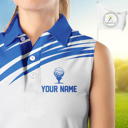 Blue And White Womens Sleeveless Golf Polo Shirt Custom Golf Shirts For Team Personalized Golf Gifts NHN0094