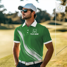 Load image into Gallery viewer, Green And White Mens Golf Polo Shirt Custom Name Golf Shirts For Team Personalized Golf Gifts NHN0095