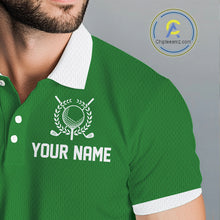Load image into Gallery viewer, Green And White Mens Golf Polo Shirt Custom Name Golf Shirts For Team Personalized Golf Gifts NHN0095