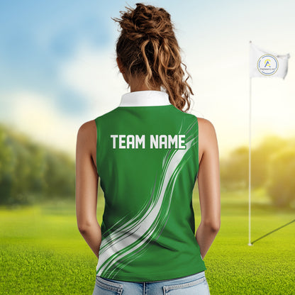 Green And White Womens Sleeveless Golf Polo Shirt Custom Golf Shirts For Team Personalized Golf Gifts NHN0095
