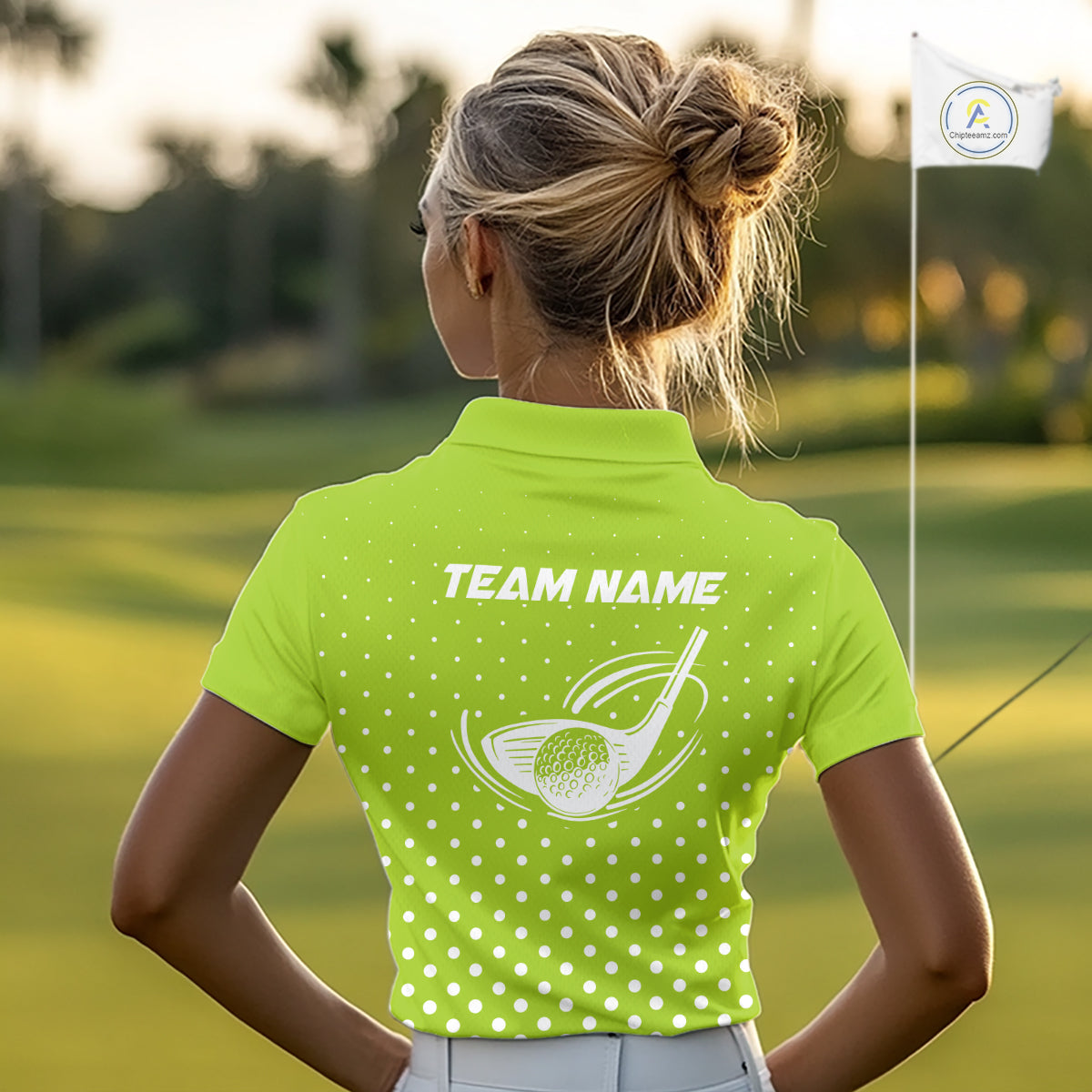Funny Dinosaur Womens Golf Polo Shirt Custom Name Green Pattern Dinosaur Golf Shirts For Ladies NHN0100