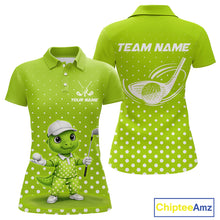 Load image into Gallery viewer, Funny Dinosaur Womens Golf Polo Shirt Custom Name Green Pattern Dinosaur Golf Shirts For Ladies NHN0100