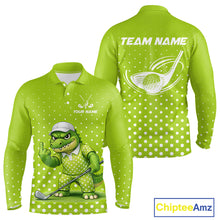 Load image into Gallery viewer, Funny Alligator Mens Long Sleeve Golf Polo Shirt Custom Name Green Men Golf Apparel Funny Golf Gifts NHN0104