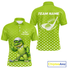Load image into Gallery viewer, Funny Alligator Golf Polo Shirt For Men Custom Name Green Mens Golf Apparel Funny Golf Gifts NHN0104
