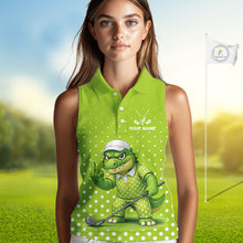 Load image into Gallery viewer, Funny Alligator Womens Sleeveless Golf Polo Shirt Custom Name Green Ladies Golf Apparel Funny Golf Gifts NHN0104
