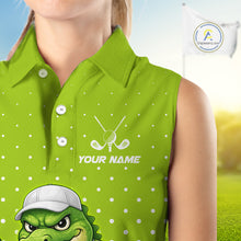 Load image into Gallery viewer, Funny Alligator Womens Sleeveless Golf Polo Shirt Custom Name Green Ladies Golf Apparel Funny Golf Gifts NHN0104