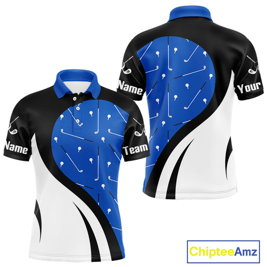 Blue And White Mens Golf Polo Shirt Custom Black Golf Shirts For Men, Golf Gifts Apparel NHN0109