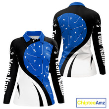 Load image into Gallery viewer, Blue And White Womens Long Sleeve Golf Polo Shirt Custom Black Golf Shirts For Ladies, Golf Gifts NHN0109