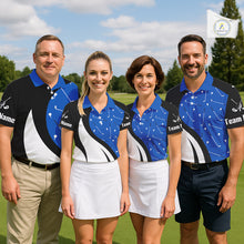 Load image into Gallery viewer, Blue And White Womens Golf Polo Shirt Custom Black Golf Shirts For Ladies, Golf Gifts Apparel NHN0109