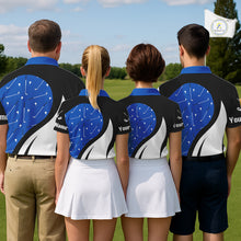 Load image into Gallery viewer, Blue And White Womens Golf Polo Shirt Custom Black Golf Shirts For Ladies, Golf Gifts Apparel NHN0109