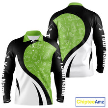 Load image into Gallery viewer, Green And White Long Sleeve Golf Polo Shirt Custom Black Golf Shirts For Ladies, Golf Gifts Apparel NHN0110