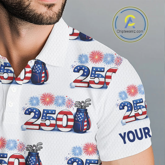 USA 250th Anniversary Mens Golf Polo Shirt Custom Golf Pattern Patriotic Independence Golf Tops NHN0234