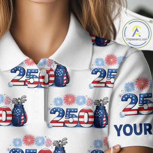 USA 250th Anniversary Womens Golf Polo Shirt Custom Golf Pattern Patriotic Independence Golf Tops NHN0234