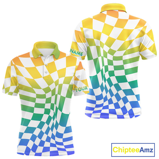 Mens Golf Polo Shirt Custom Colorful Checkerboard Argyle Pattern Golf Shirts For Men NHN0127