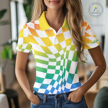 Load image into Gallery viewer, Womens Golf Polo Shirt Custom Colorful Checkerboard Argyle Pattern Golf Shirts For Ladies NHN0127