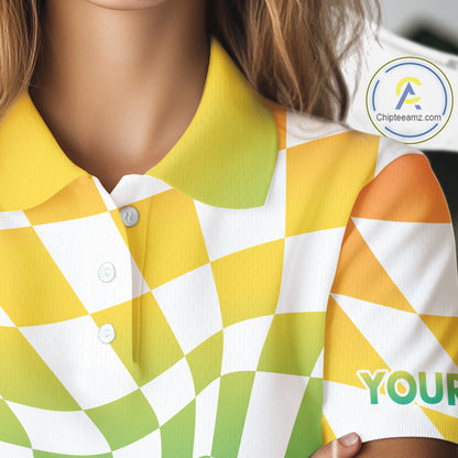 Womens Golf Polo Shirt Custom Colorful Checkerboard Argyle Pattern Golf Shirts For Ladies NHN0127