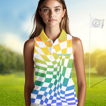 Load image into Gallery viewer, Womens Sleeveless Golf Polo Shirt Custom Colorful Checkerboard Argyle Pattern Golf Shirts NHN0127