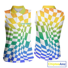 Load image into Gallery viewer, Womens Sleeveless Golf Polo Shirt Custom Colorful Checkerboard Argyle Pattern Golf Shirts NHN0127