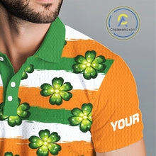 Load image into Gallery viewer, Mens Golf Polos Shirts Custom Green Clover St Patricks Day Pattern Ireland Flag Golf Shirt For Men NHN0138