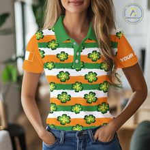 Load image into Gallery viewer, Womens Golf Polos Shirts Custom Green Clover St Patricks Day Pattern Ireland Flag Golf Shirt For Ladies NHN0138