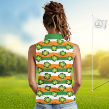 Load image into Gallery viewer, Womens Sleeveless Golf Polo Shirt Custom Green Clover St Patricks Day Pattern Ireland Flag Golf Shirt NHN0138