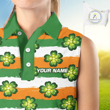 Load image into Gallery viewer, Womens Sleeveless Golf Polo Shirt Custom Green Clover St Patricks Day Pattern Ireland Flag Golf Shirt NHN0138
