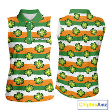Load image into Gallery viewer, Womens Sleeveless Golf Polo Shirt Custom Green Clover St Patricks Day Pattern Ireland Flag Golf Shirt NHN0138