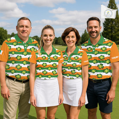 Womens Golf Polos Shirts Custom Green Clover St Patricks Day Pattern Ireland Flag Golf Shirt For Ladies NHN0138