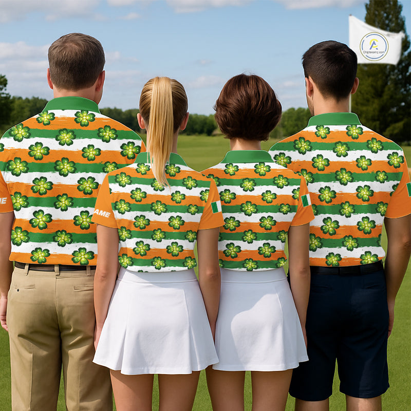 Womens Golf Polos Shirts Custom Green Clover St Patricks Day Pattern Ireland Flag Golf Shirt For Ladies NHN0138