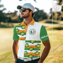 Load image into Gallery viewer, Mens Golf Polo Shirts Custom Ireland Flag St Patricks Day Green Clovers Golf Tops For Men NHN0140