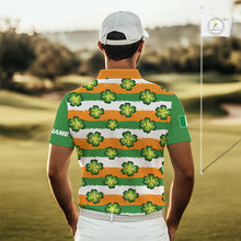 Load image into Gallery viewer, Mens Golf Polo Shirts Custom Ireland Flag St Patricks Day Green Clovers Golf Tops For Men NHN0140