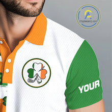Load image into Gallery viewer, Mens Golf Polo Shirts Custom Ireland Flag St Patricks Day Green Clovers Golf Tops For Men NHN0140