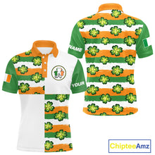 Load image into Gallery viewer, Mens Golf Polo Shirts Custom Ireland Flag St Patricks Day Green Clovers Golf Tops For Men NHN0140