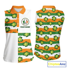 Load image into Gallery viewer, Womens Sleeveless Golf Polo Shirt Custom Ireland Flag St Patricks Day Green Clovers Golf Tops NHN0140
