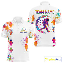 Load image into Gallery viewer, Mens Golf Polo Shirt Argyle Pattern Golf Shirts For Mens Funny Astronaut Watercolor Golf Gifts NHN0006