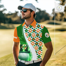 Load image into Gallery viewer, Mens Golf Polo Shirts Custom Green Clover St Patricks Day Plaid Pattern Ireland Flag Flame Golf Ball NHN0142