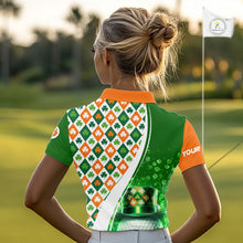 Load image into Gallery viewer, Womens Golf Polos Shirt Custom Green Clover St Patricks Day Plaid Pattern Ireland Flag Flame Golf Ball NHN0142