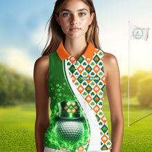 Load image into Gallery viewer, Womens Sleeveless Golf Polo Shirt Custom Green Clover St Patricks Day Plaid Pattern Ireland Flag NHN0142