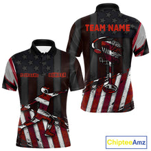 Load image into Gallery viewer, Mens Disc Golf Polo Shirt Custom Name Vintage American Flag Disc Golf Basket Patriotic Golf Shirts  NHN0029
