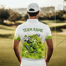Load image into Gallery viewer, Mens Golf Polo Shirt Custom Gofl Ball Green Clover St Patricks Day Plaid Pattern Golf Tops NHN0161
